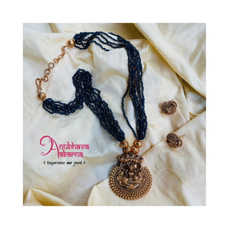 Lakshmi pendant blue crystal chain set